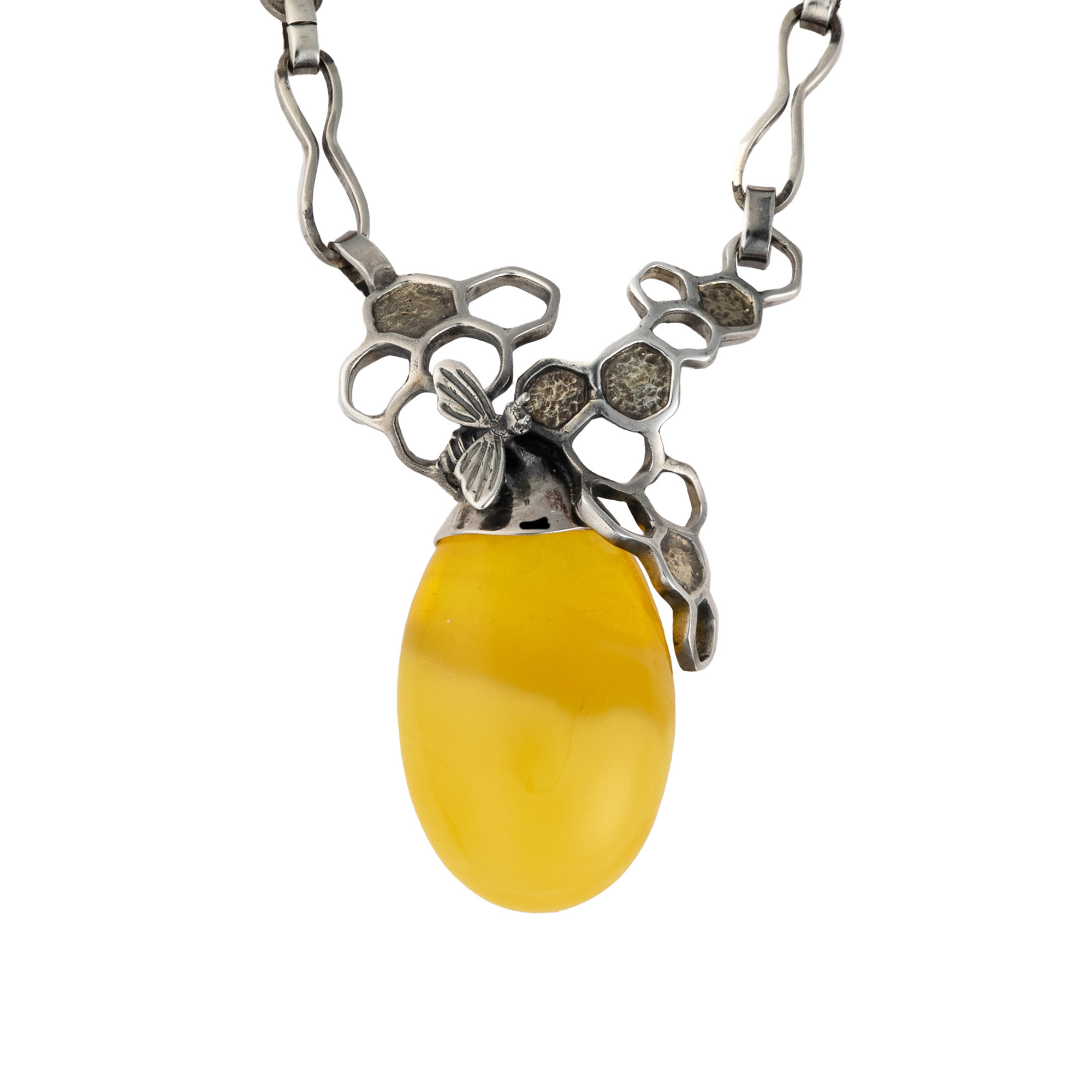 Sterling Silver and Baltic Amber Bee Necklace 1
